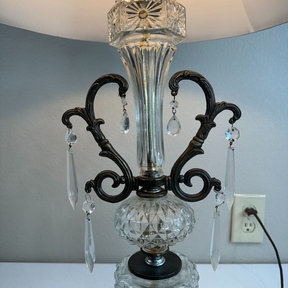 Underwriters Laboratories decorative Glass Table Lamp Knob Control Beige Vintage - Picture 3 of 13